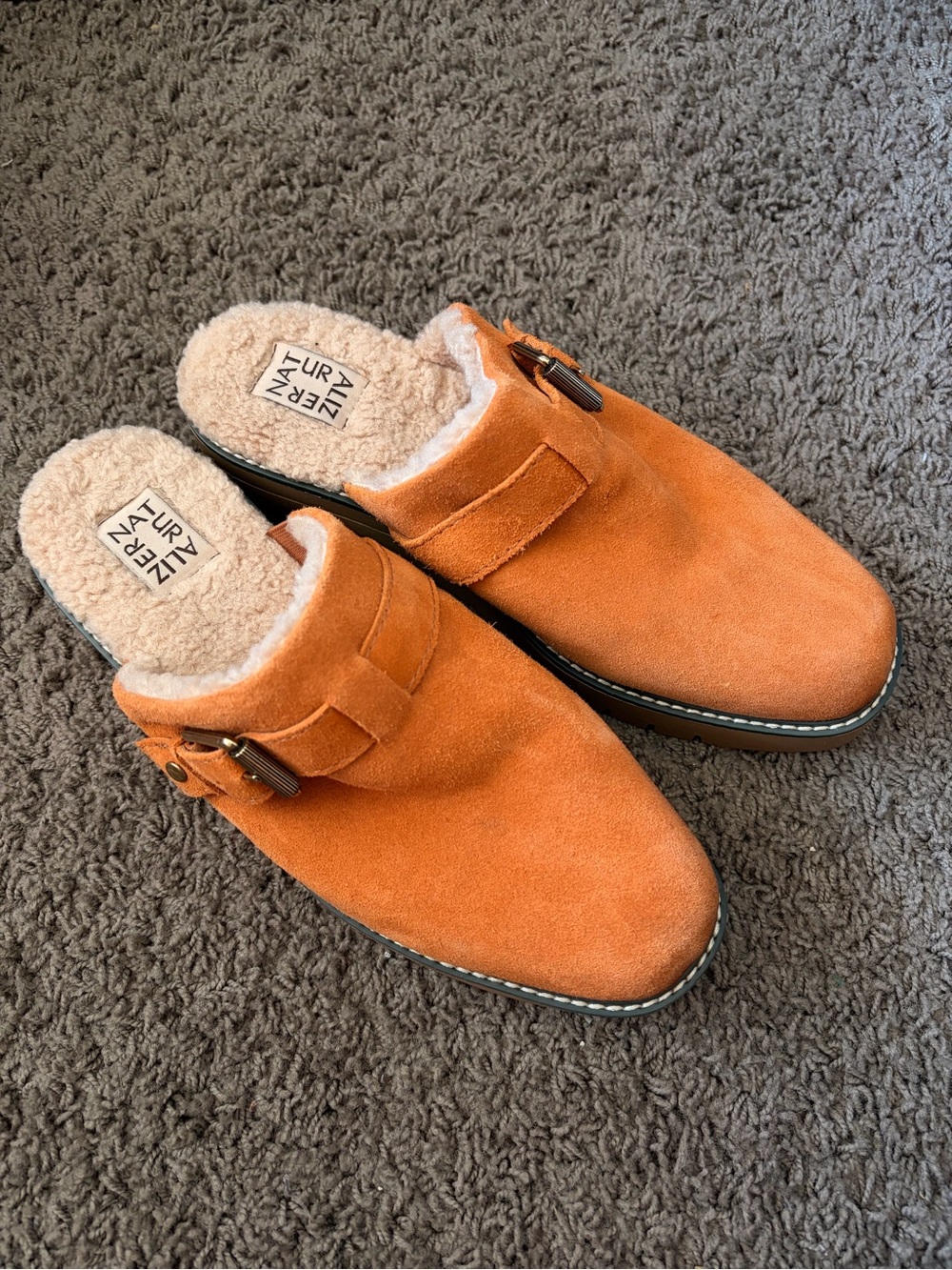 Naturalizer Orange Suede Shearling-Lined Slip-On Loafers